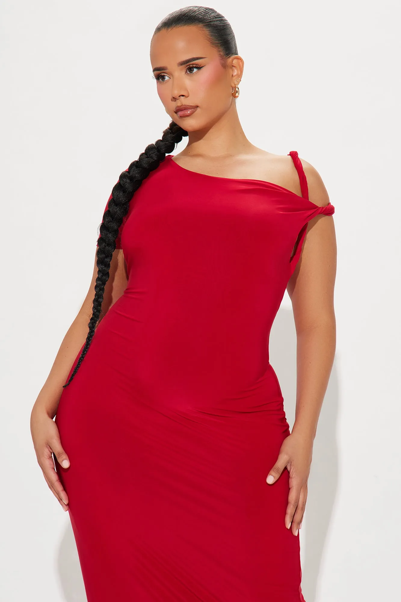 Olympia Twist one shoulder Maxi Dress - Red