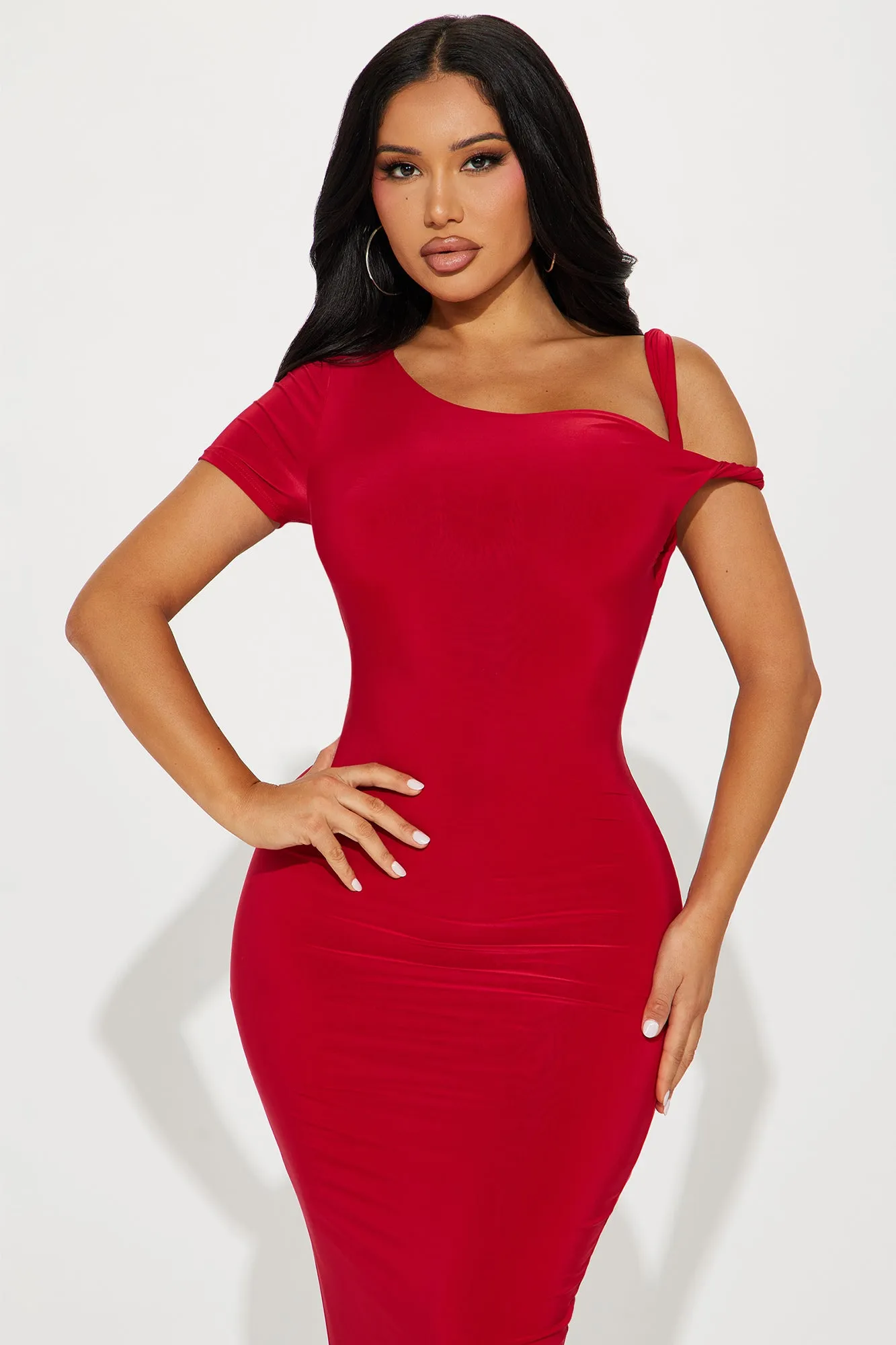 Olympia Twist one shoulder Maxi Dress - Red