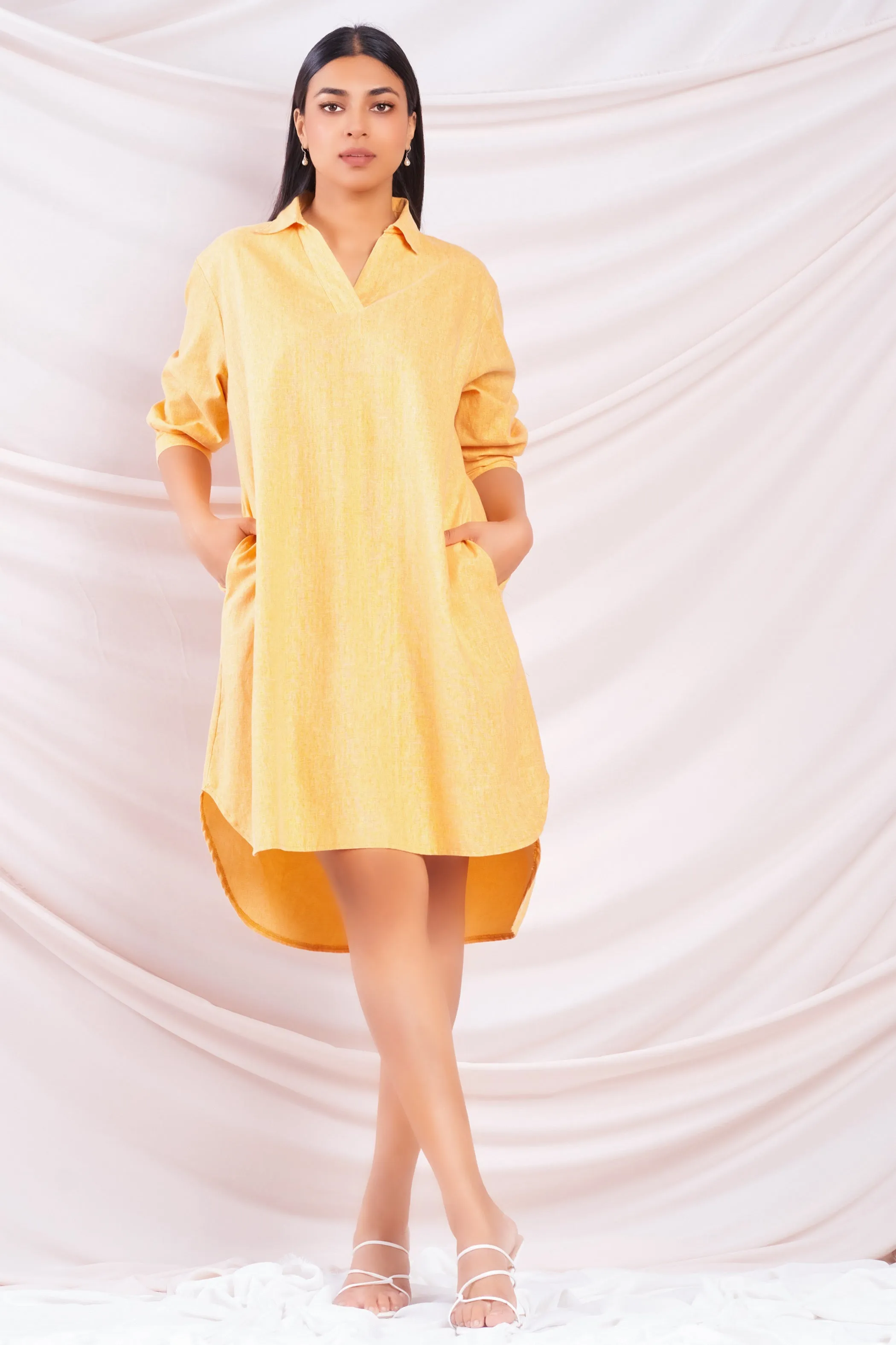 Oversized High Low Linen Dress