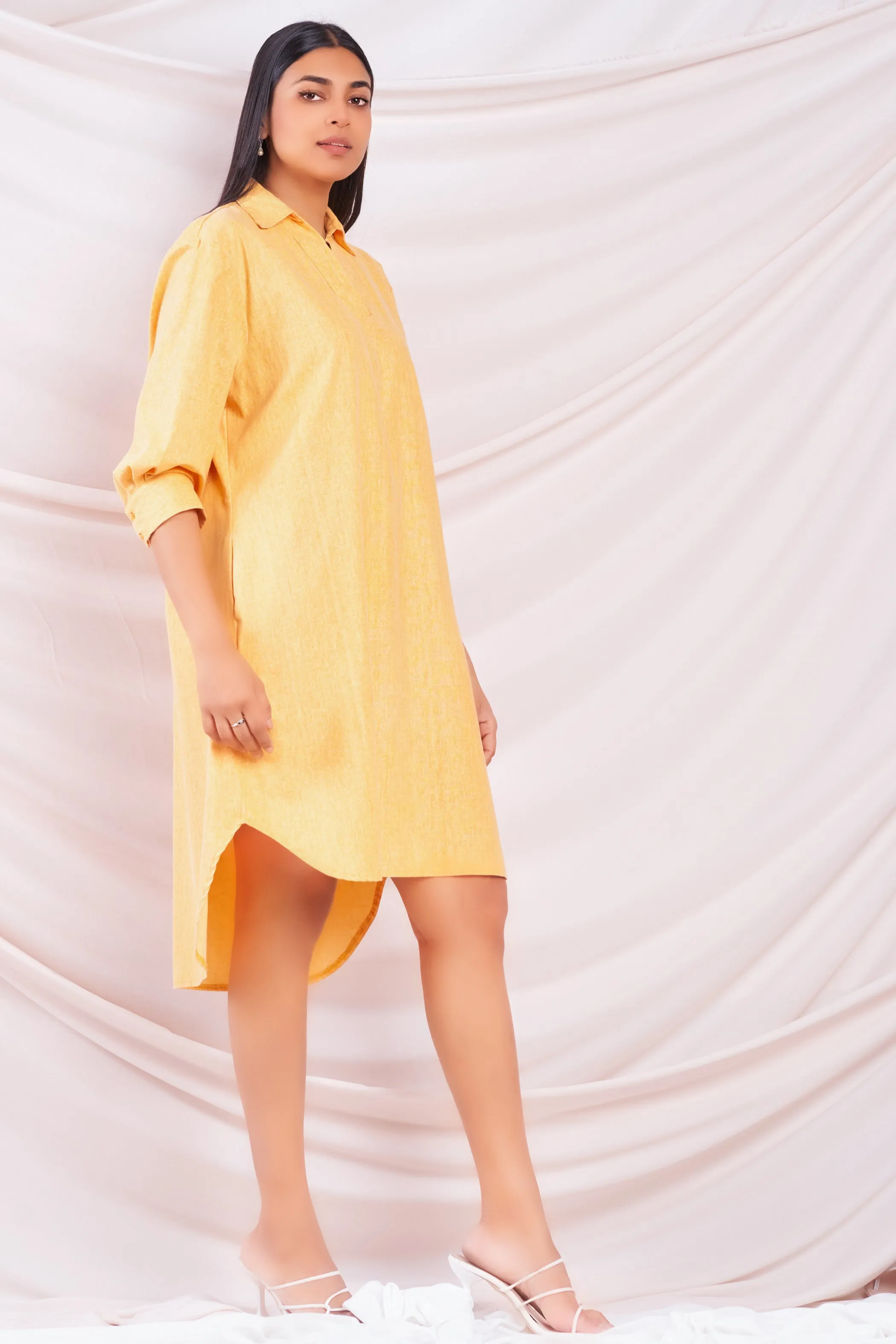 Oversized High Low Linen Dress