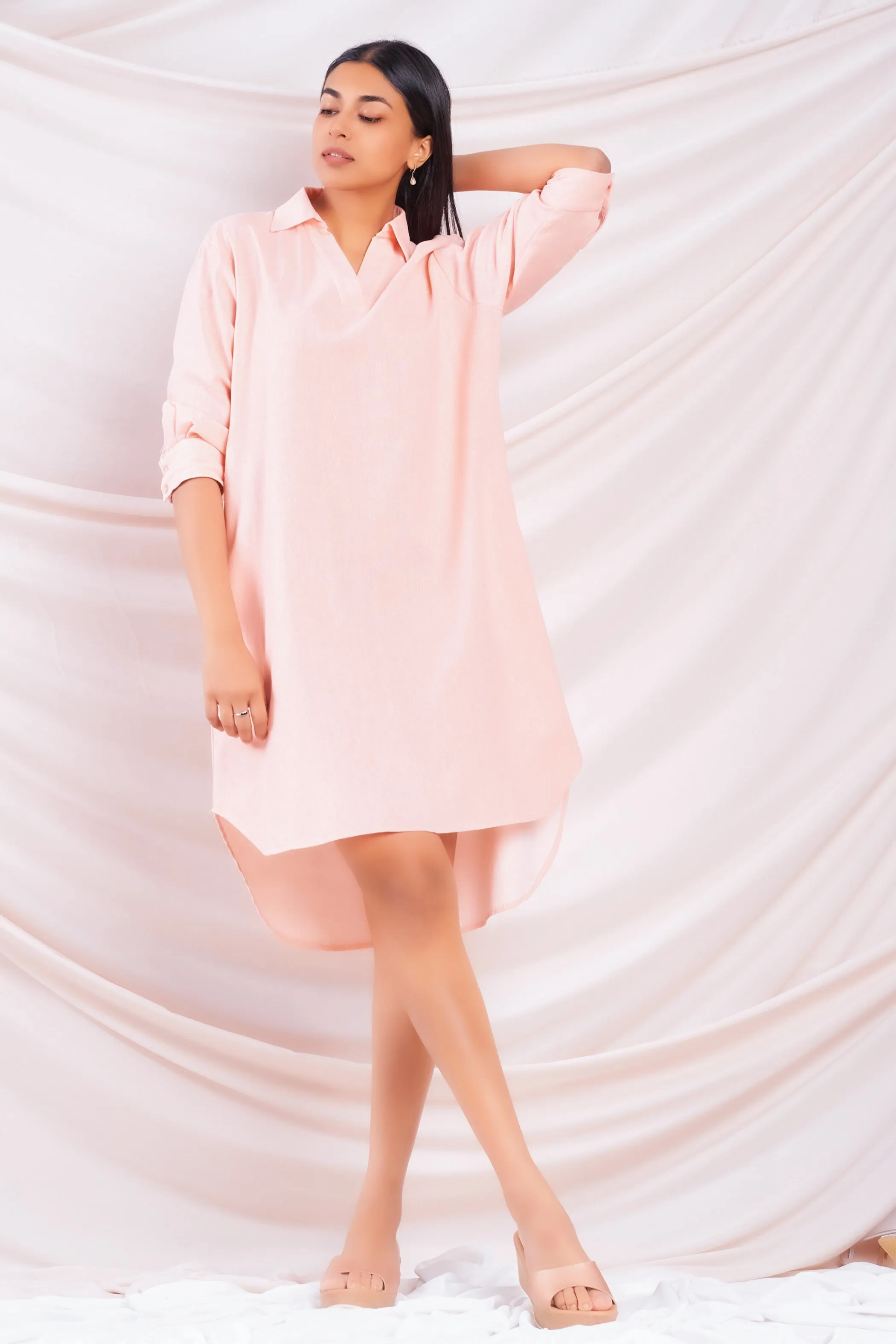 Oversized High Low Linen Dress