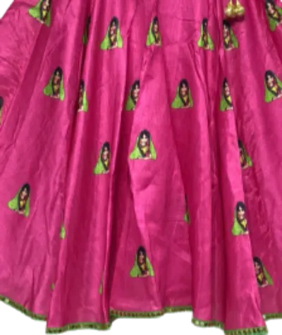 Pink Lady with Glasses Cotton Silk Flared Navratri Skirt