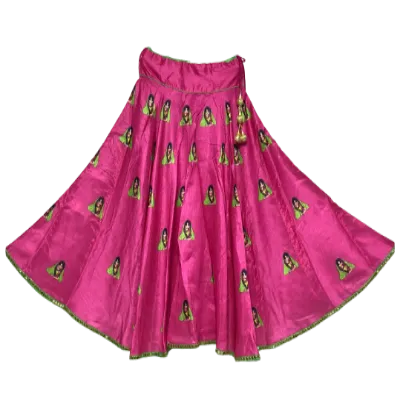 Pink Lady with Glasses Cotton Silk Flared Navratri Skirt