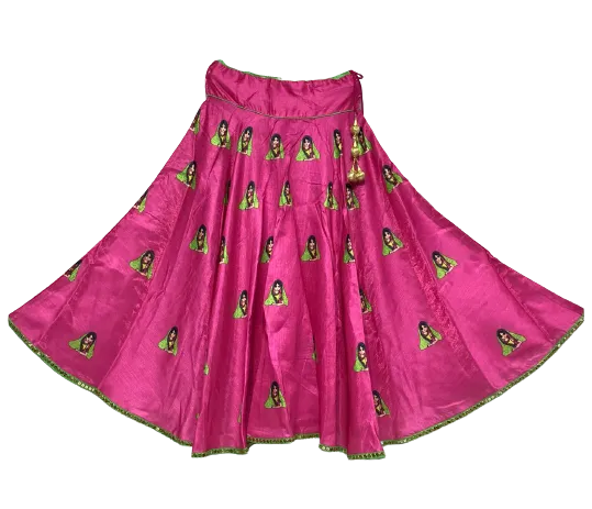 Pink Lady with Glasses Cotton Silk Flared Navratri Skirt