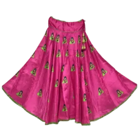 Pink Lady with Glasses Cotton Silk Flared Navratri Skirt