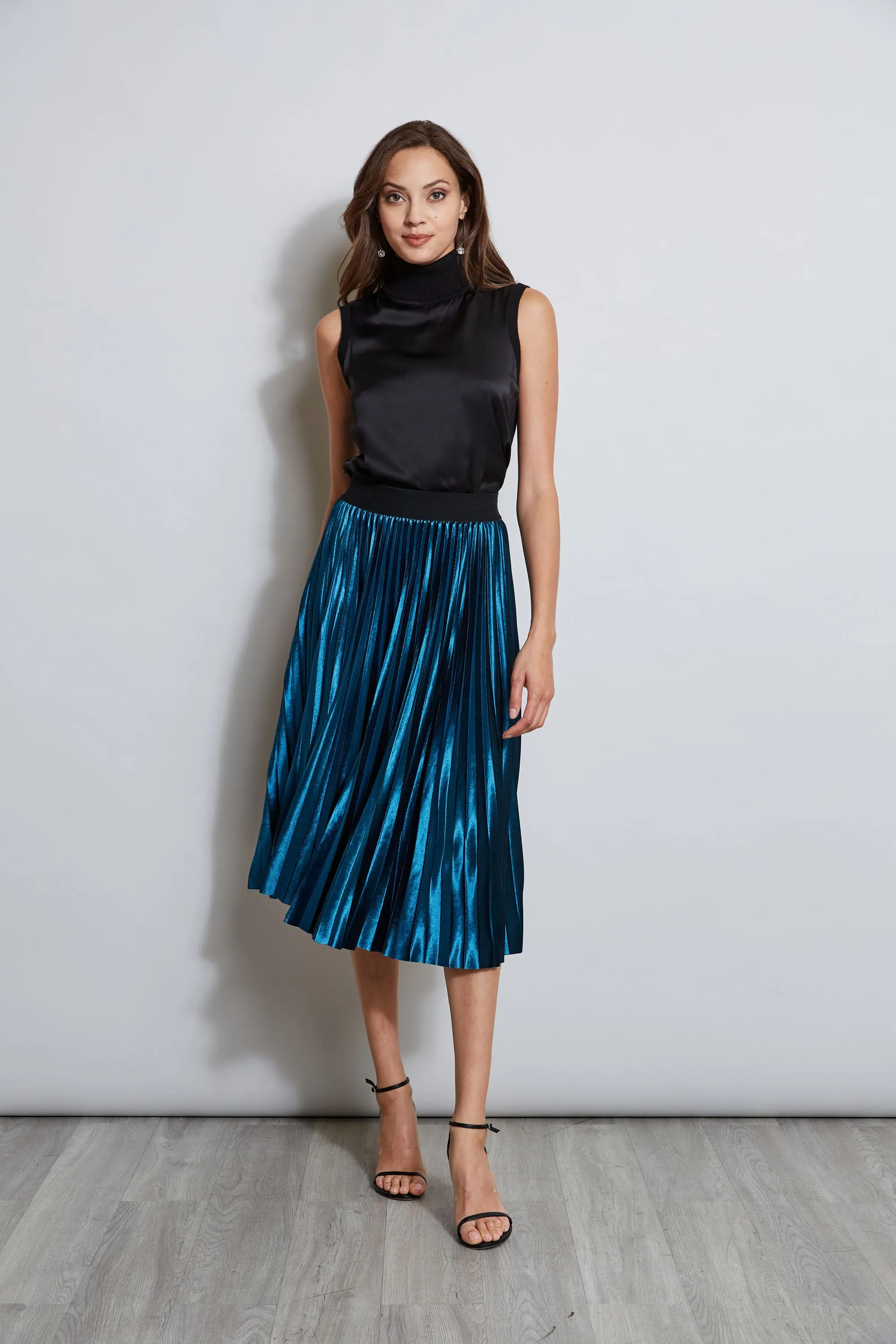 Pleated Velvet Midi Skirt