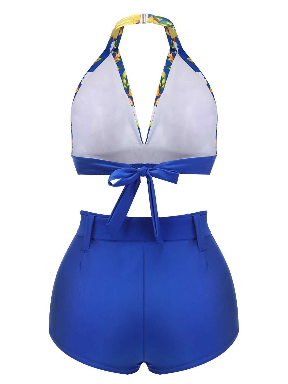 [Pre-Sale] Blue 1930s Halter Lemon Belted Swimsuit