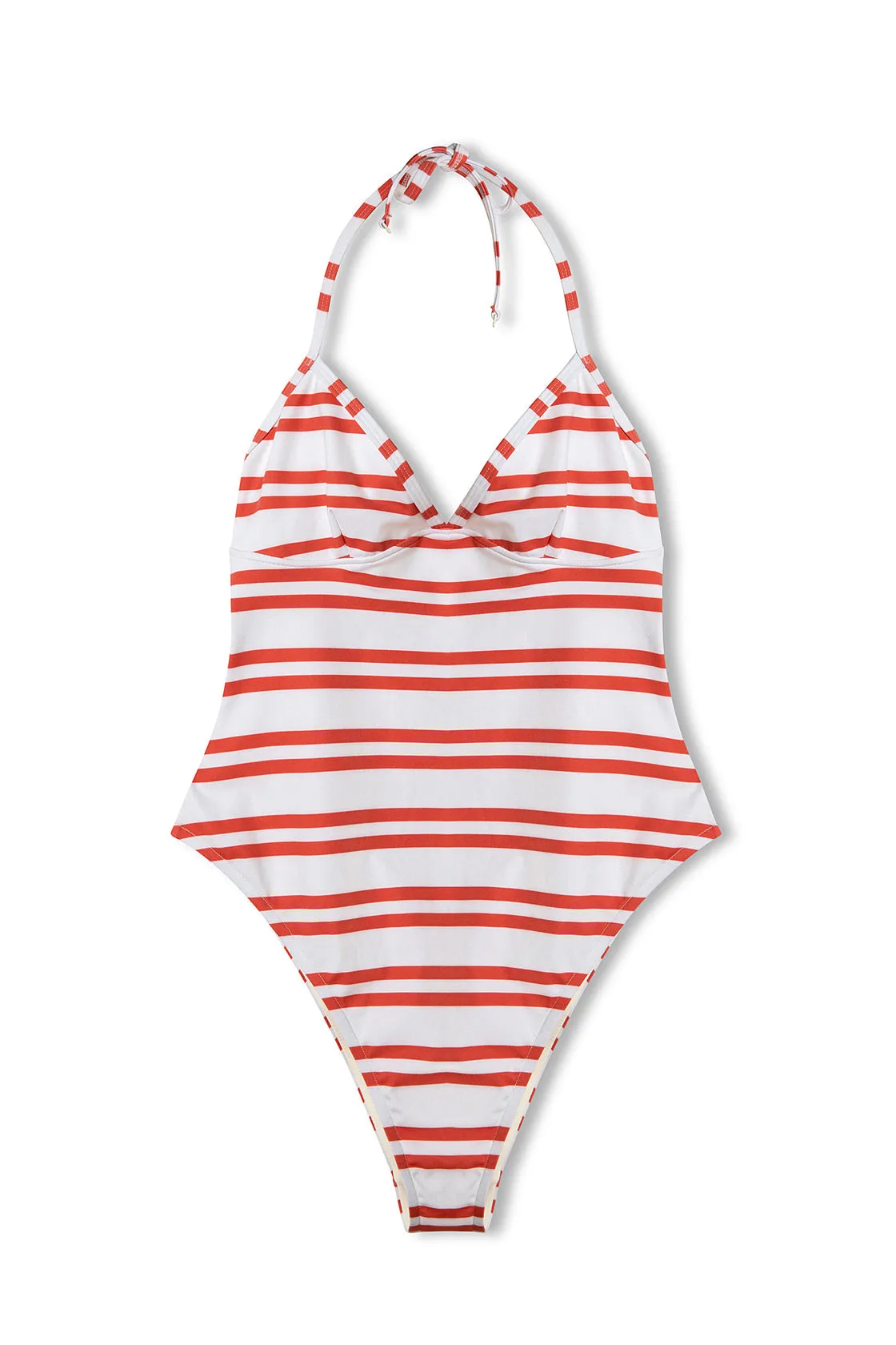 Red Stripe Halter One Piece