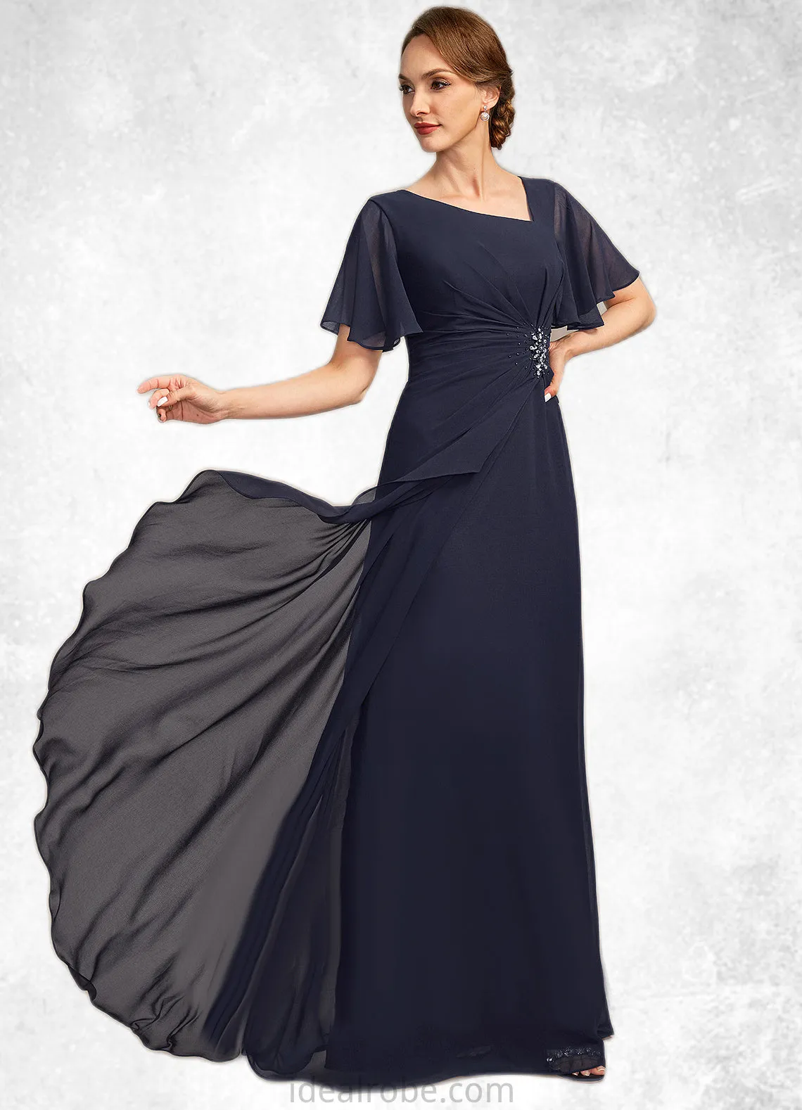 Savannah A-line Asymmetrical Floor-Length Chiffon Mother of the Bride Dress With Beading Pleated Sequins STKP0021660