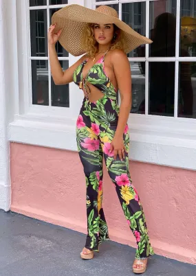 Shandy Floral Print Front Cut-Out Halter Jumpsuit