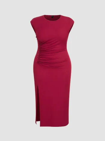 Split ruched midi dress curve & plus in red