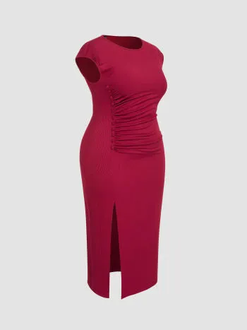 Split ruched midi dress curve & plus in red