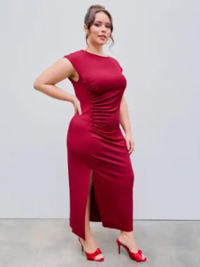 Split ruched midi dress curve & plus in red