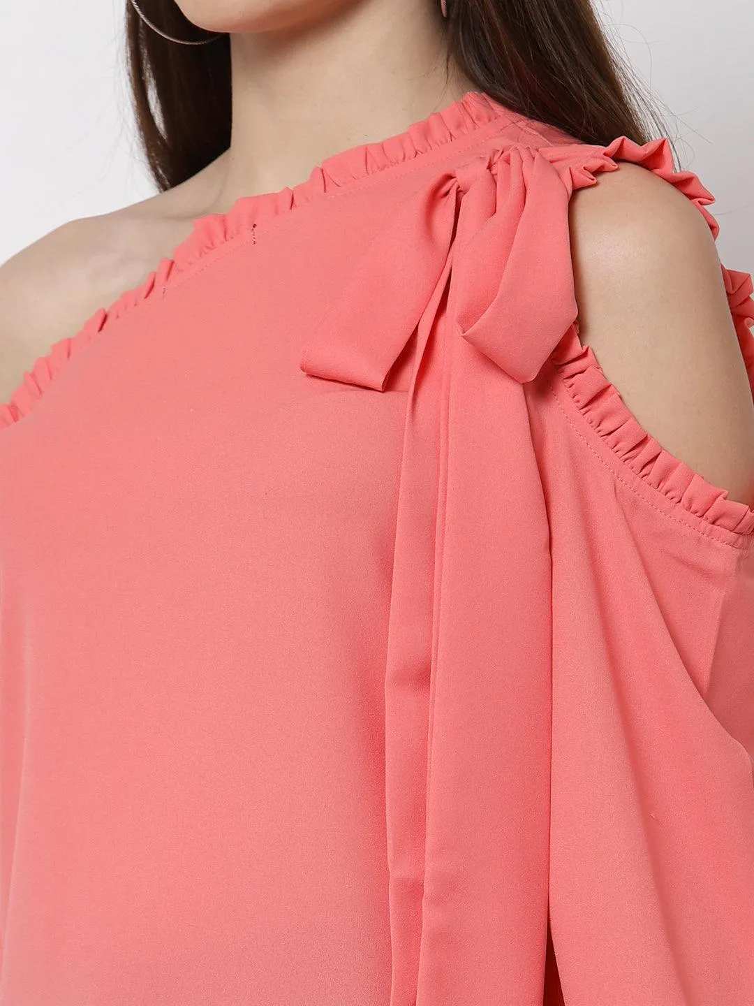 Style Quotient Coral One Shoulder Crepe Top