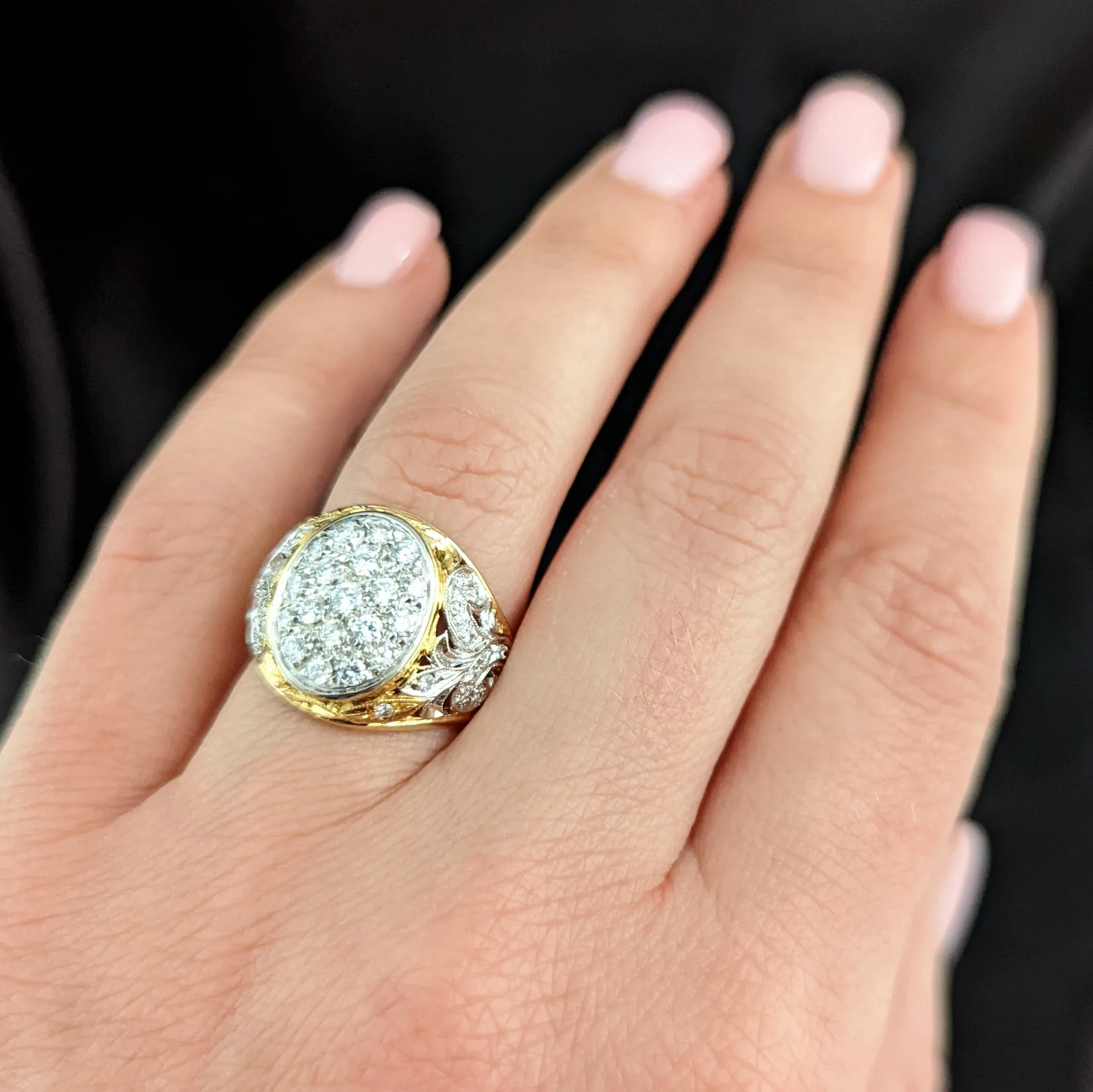 The Tolleson - Estate Diamond Pave 18k Gold Scroll Work Cocktail Ring