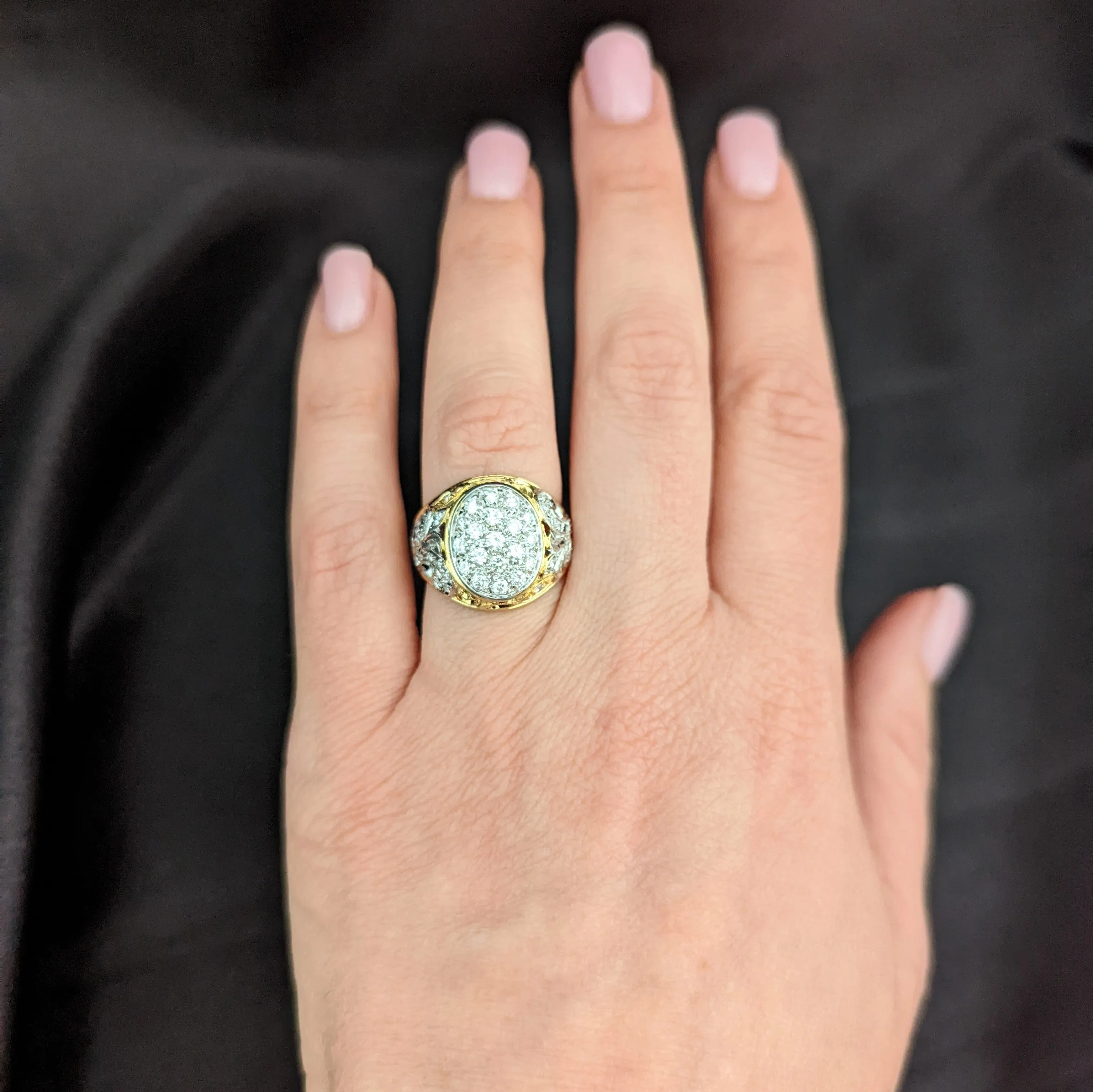 The Tolleson - Estate Diamond Pave 18k Gold Scroll Work Cocktail Ring