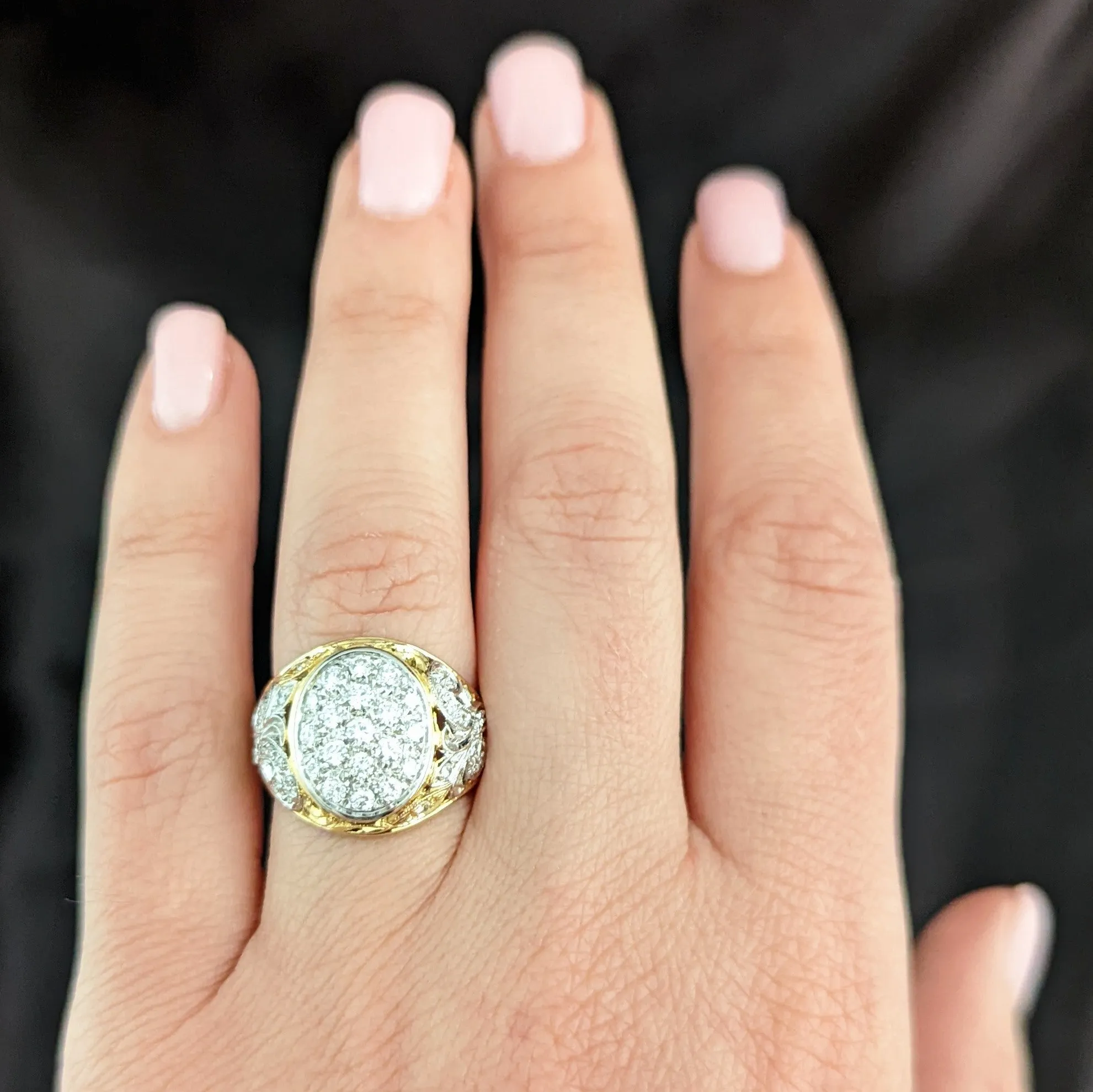 The Tolleson - Estate Diamond Pave 18k Gold Scroll Work Cocktail Ring