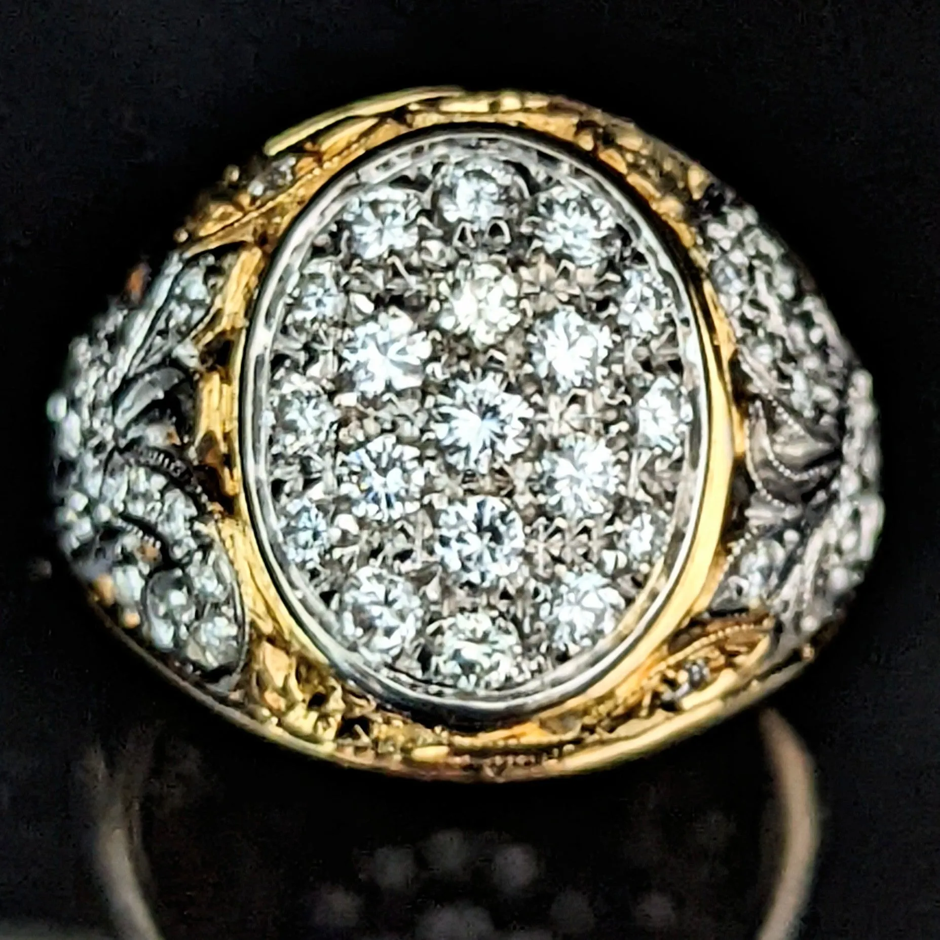 The Tolleson - Estate Diamond Pave 18k Gold Scroll Work Cocktail Ring