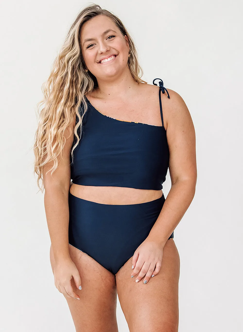 Wildflower / Midnight Reversible One-Shoulder Crop Top