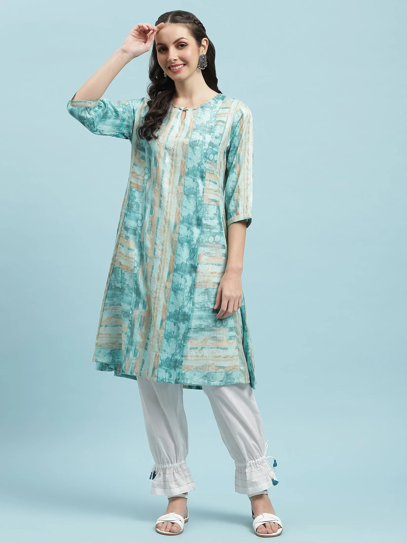 Women Blue Abstract Printed Kurta