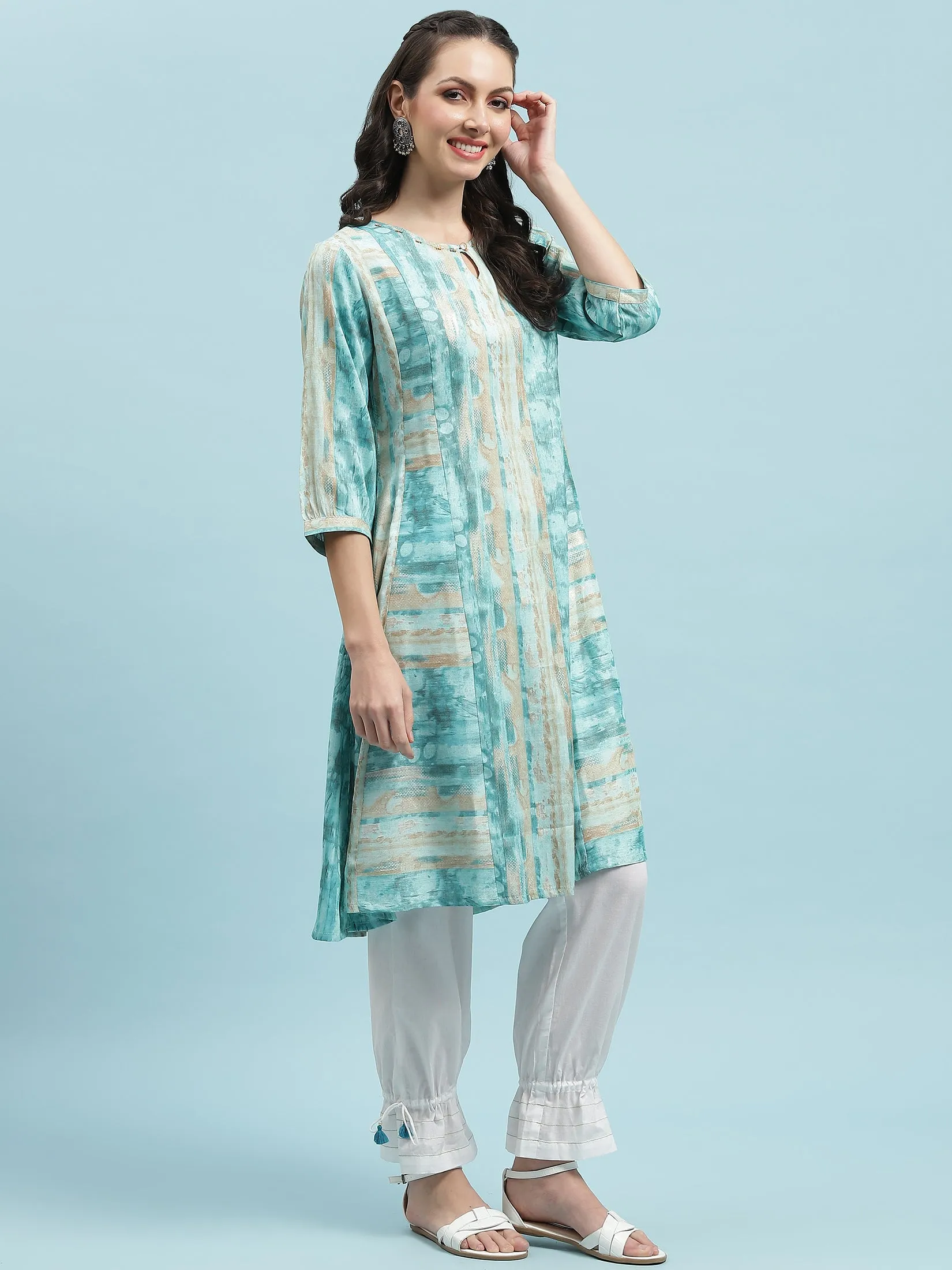 Women Blue Abstract Printed Kurta