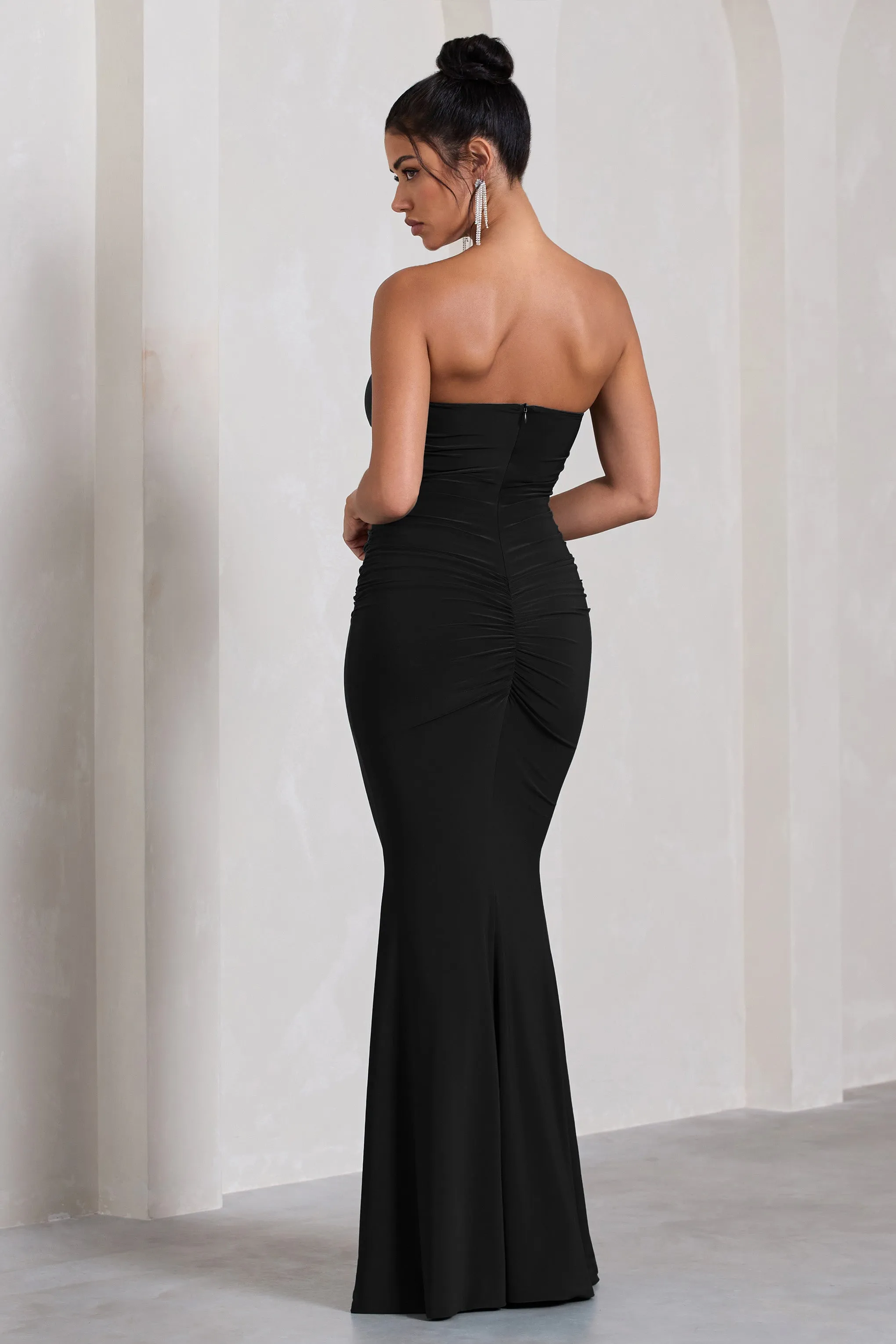 Wren | Black Ruched Bandeau Maxi Dress